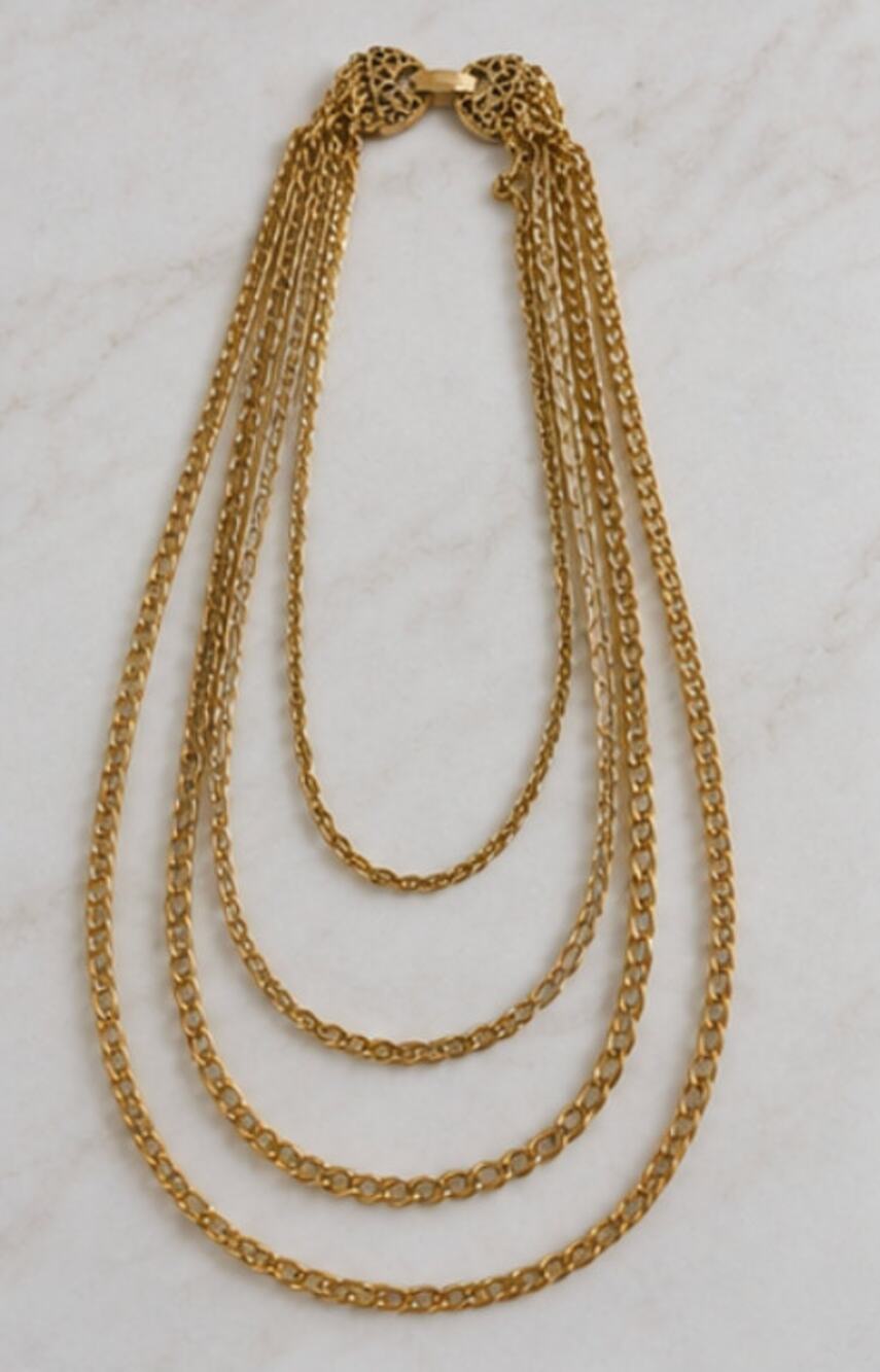 Vintage Goldette Multi Strand Gold Tone Chain Necklace Statement Layered 60s 70s